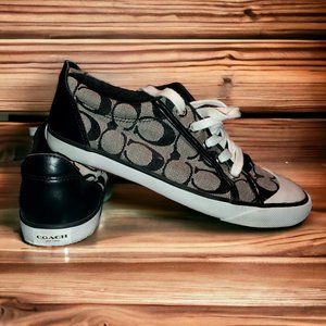 Coach "Barrett" Tennis Shoe Low Rise Grey & Black Signature Coach SZ 7 EU 37